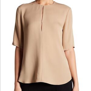 Theory Tan Keyhole Silk Blouse Sz Small